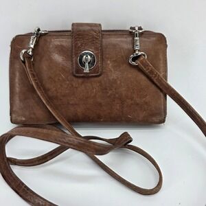 Leather Crossbody Wallet Bag Brown RFID‎ Turn-lock Small Purse Clutch Organizer